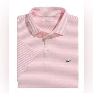 Vineyard Vines Mens Performance Polo Bradley Stripe Tea Rose ⛳️🏌🏻‍♂️